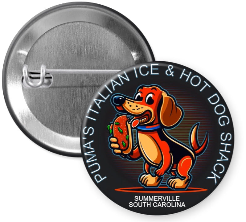Puma's Italian Ice Shack Wiener Dog Pin Button or Refrigerator Magnet