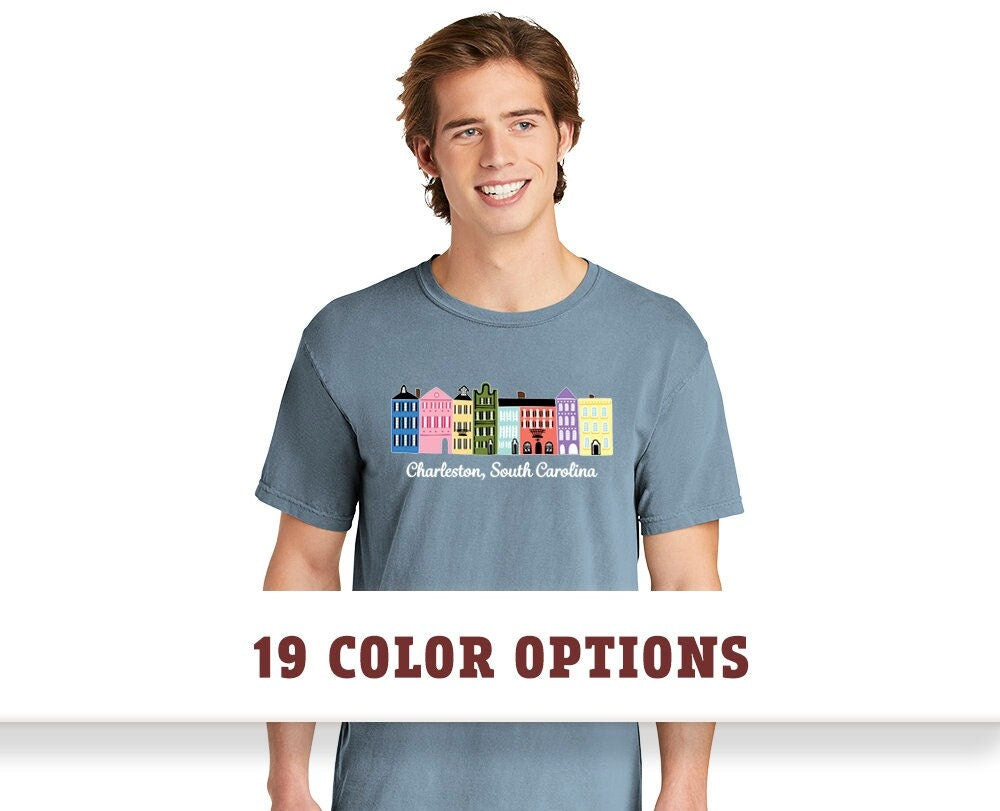Comfort Colors Charleston South Carolina Rainbow Row Unisex T-shirt, Rainbow Row Charleston, Comfort Colors T-shirt, Custom T-shirt