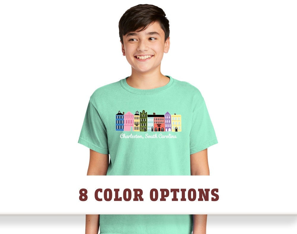 Comfort Colors Charleston South Carolina Rainbow Row Youth T-shirt, Rainbow Row Charleston, Comfort Colors T-shirt, Charleston SC Gift
