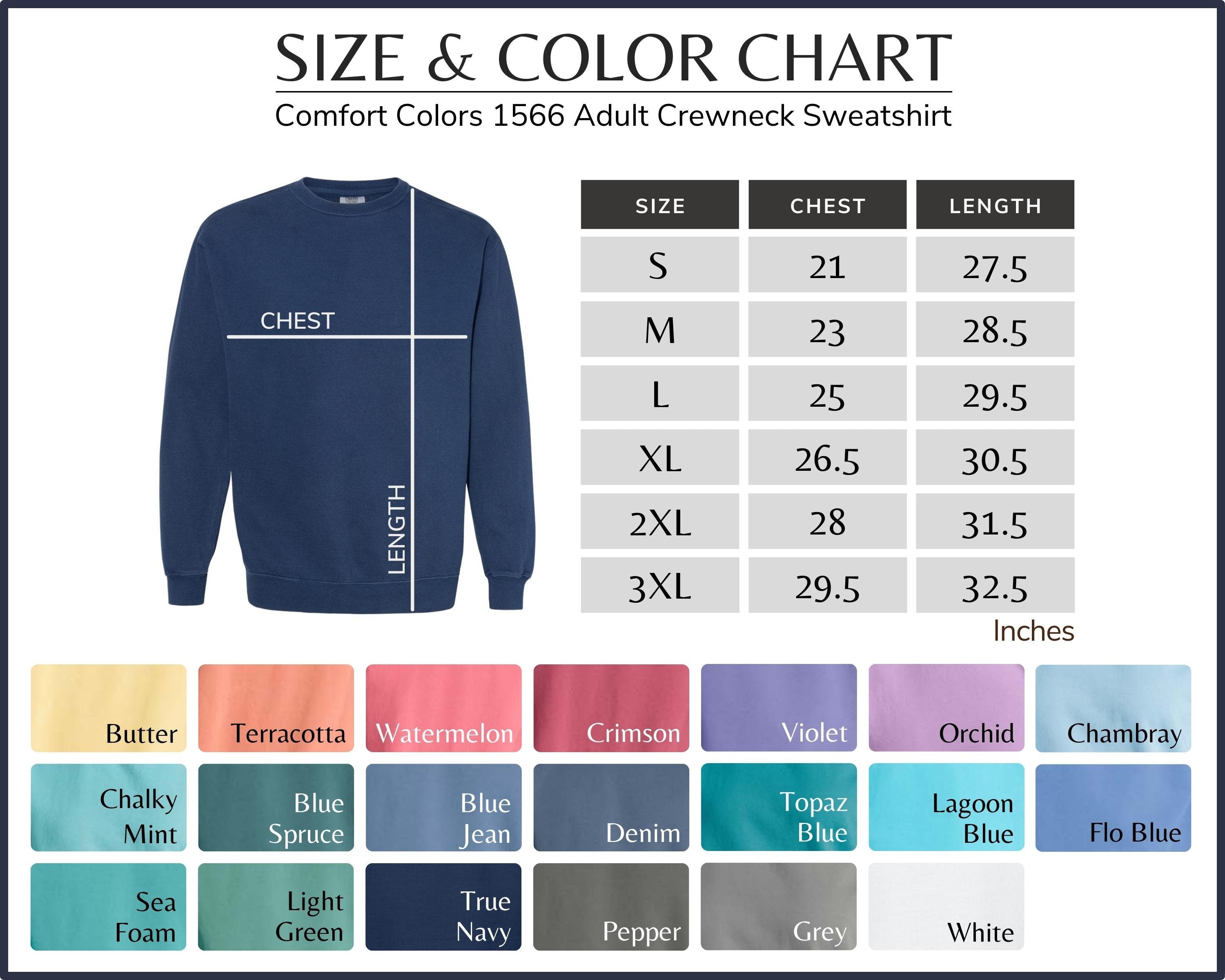 Comfort Colors Sweatshirt lehmig Size Chart