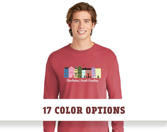 Comfort Colors Charleston South Carolina Rainbow Row Unisex Long Sleeve T-shirt