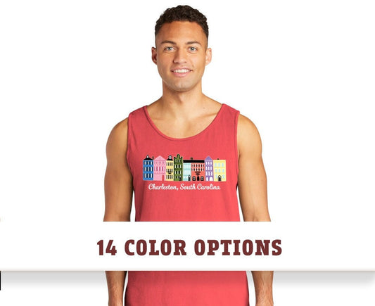 Comfort Colors Charleston South Carolina Rainbow Row Unisex Tank Top T-shirt, Rainbow Row Charleston, Comfort Colors T-shirt, Custom T-shirt
