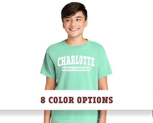 Comfort Colors Charlotte North Carolina Unisex YOUTH Short Sleeve T-Shirt, Custom T-shirt, Comfort Colors T-shirt