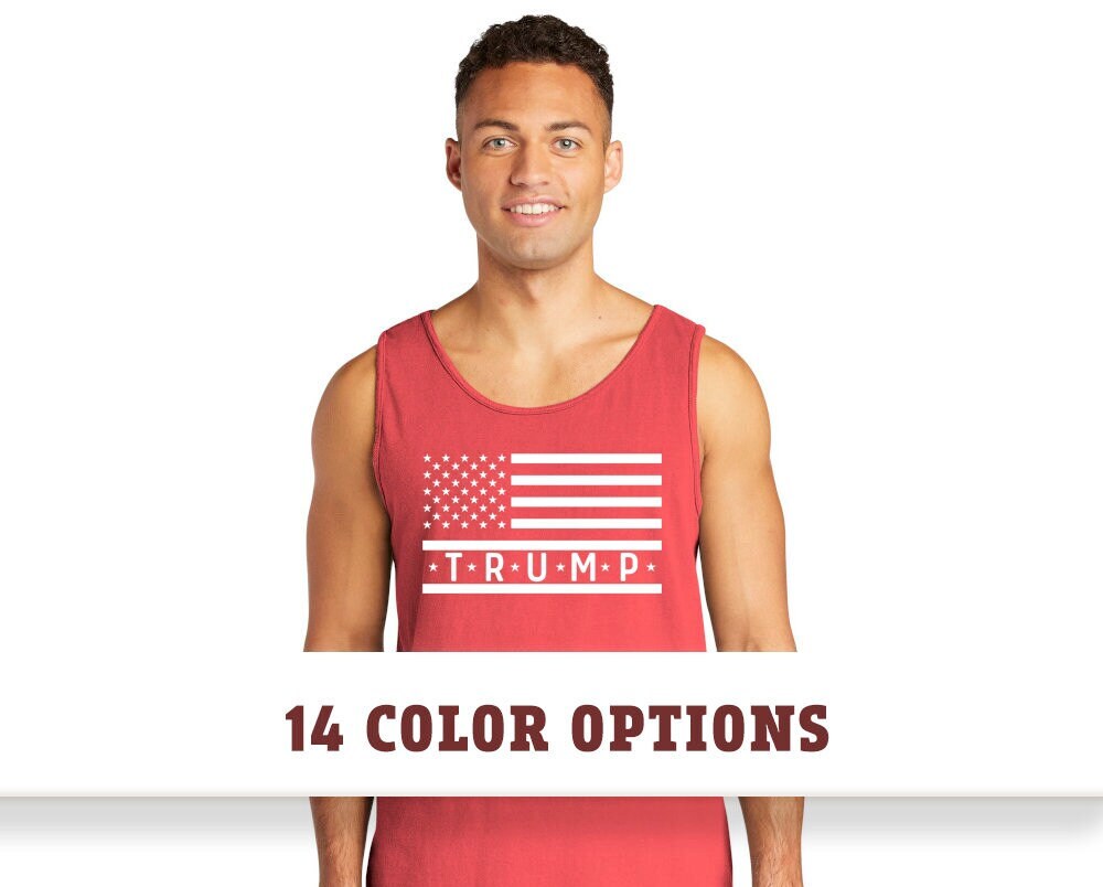 Comfort Colors Trump 2024 Flag Short Sleeve Tank Tops, MAGA Tank Top T Shirt, 2024 Election Tank Top Shirt