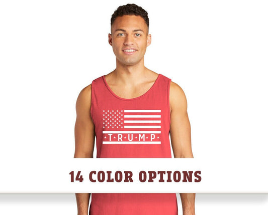 Comfort Colors Trump 2024 Flag Short Sleeve Tank Tops, MAGA Tank Top T Shirt, 2024 Election Tank Top Shirt