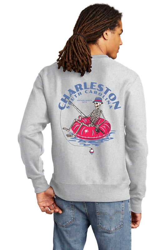 Charleston South Carolina Champion Sweatshirt Skeleton Fisherman Design